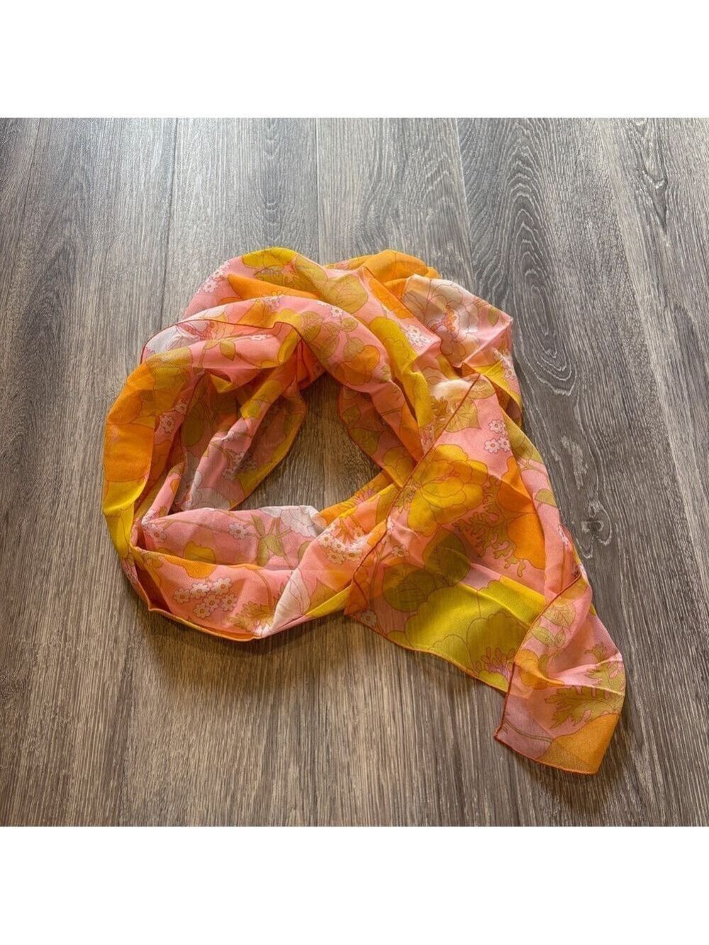 Vintage Elegant Floral Pink and Yellow Scarf